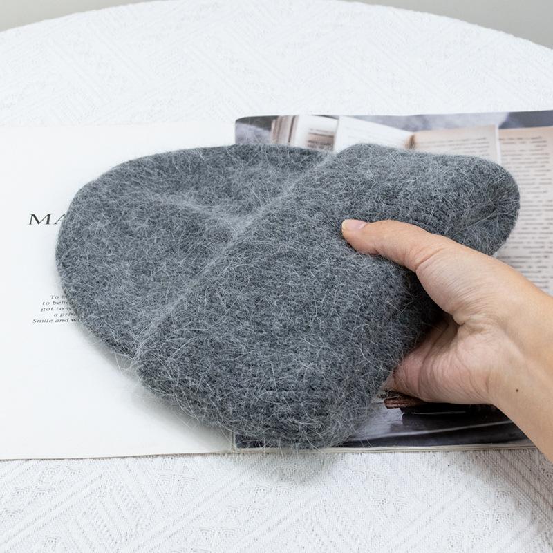 SOMALER Winter Knit Angora Wool Hat for Girls Women Fashion Fluffy Rabbit Fur Beanie Cuff Hat Female Fall Autumn Casual Cap