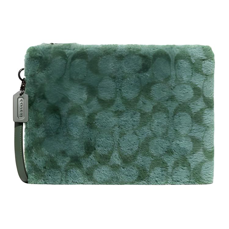

Coach Charter 30 Zip Closure Classic Monogram Print Wool And Leather Wristlet Clutch Large Women clutch Green CC157-PST Basic Set (Bag+Dust Bag)