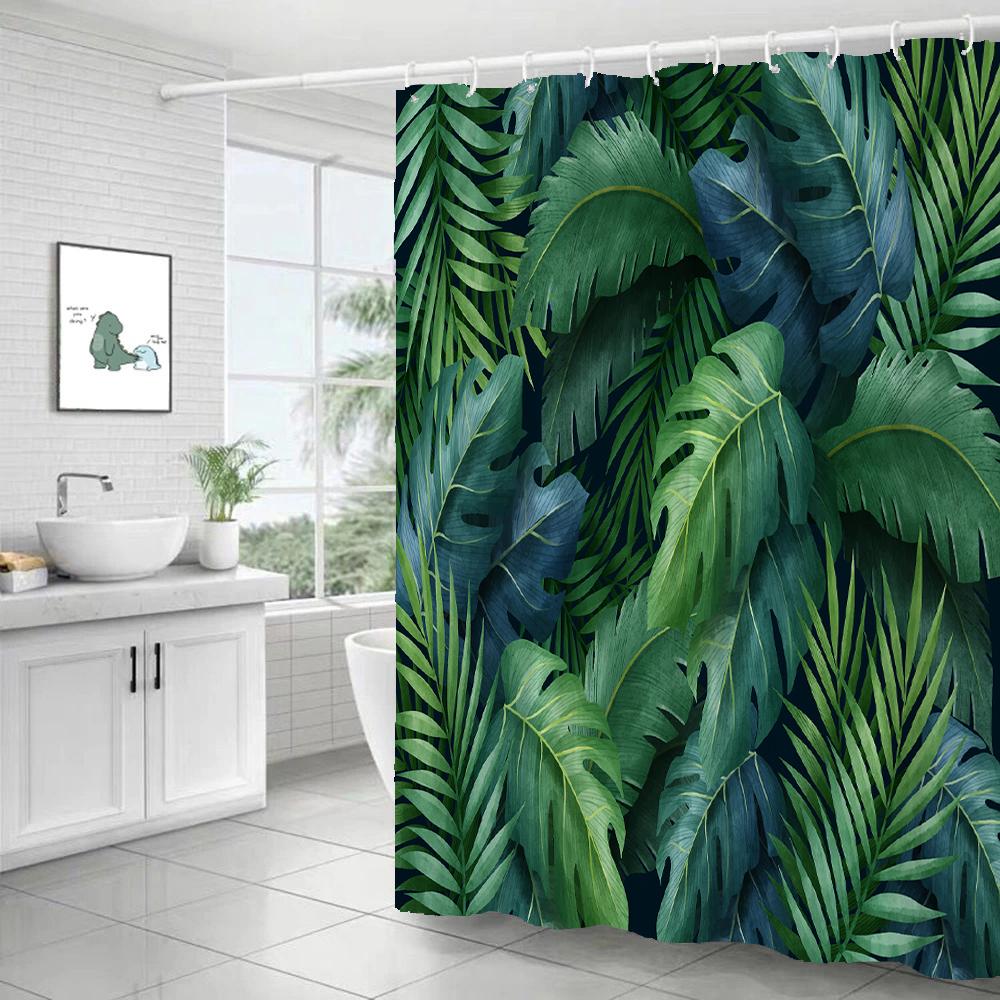 Tropical Green Plants Leaves Printed 3D Bath Curtains Waterproof Polyester Washable Bathroom Shower Curtain Screen With Hooks