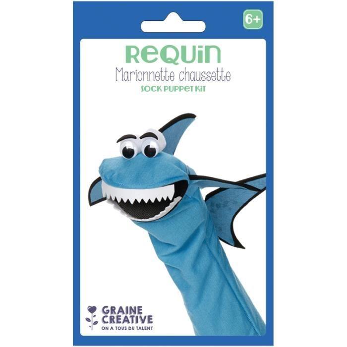 Kit Marionnette chaussette - Requin - Bleu - Adulte - Garantie 2 ans - Mixte