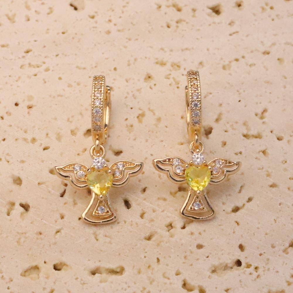 

1 Pair Exquisite Angel Wings Dangle Earrings for Women Zirconia Earring Jewelry Wedding Party Accessories жёлтый