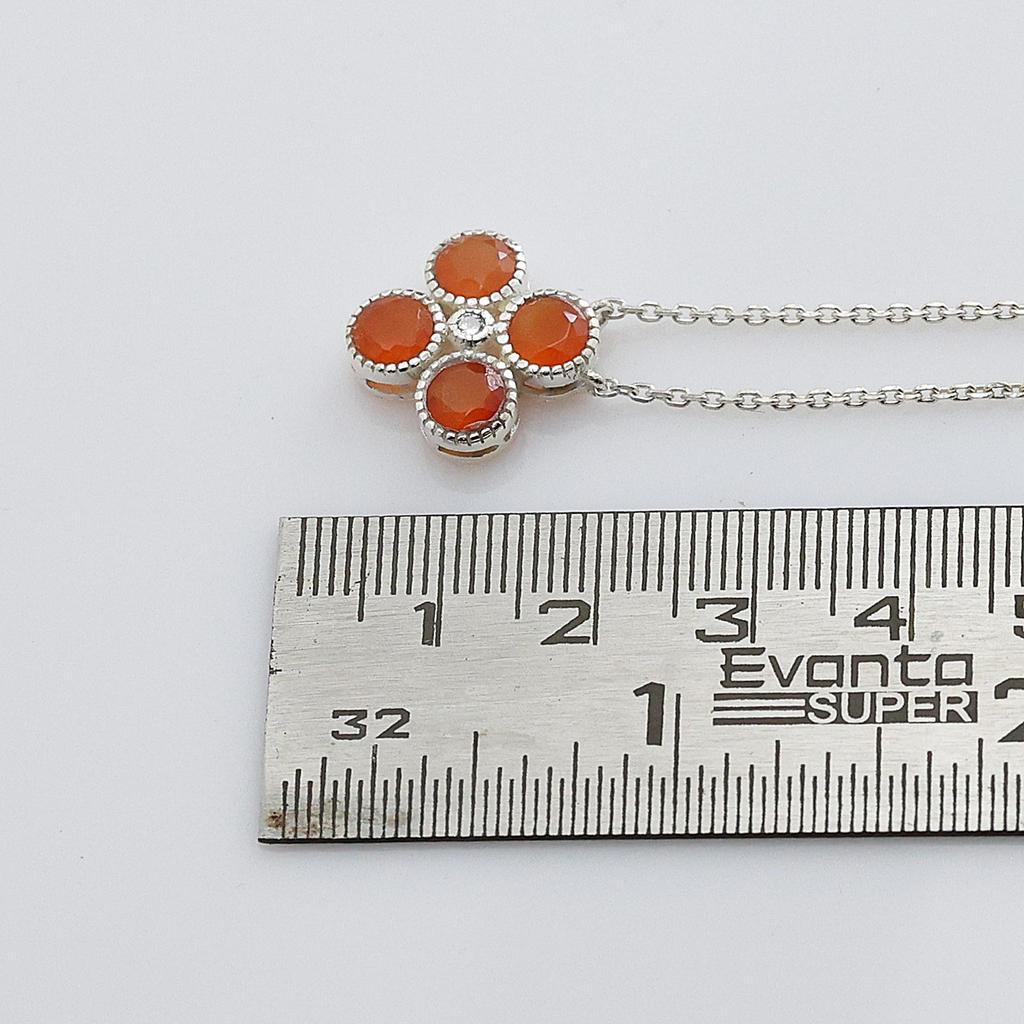 Carnelian Zircon Silver Chain Pendant, Pure 925 Sterling Silver Handmade Jewelry, Healing Crystal Pendant Gift For Her An0456