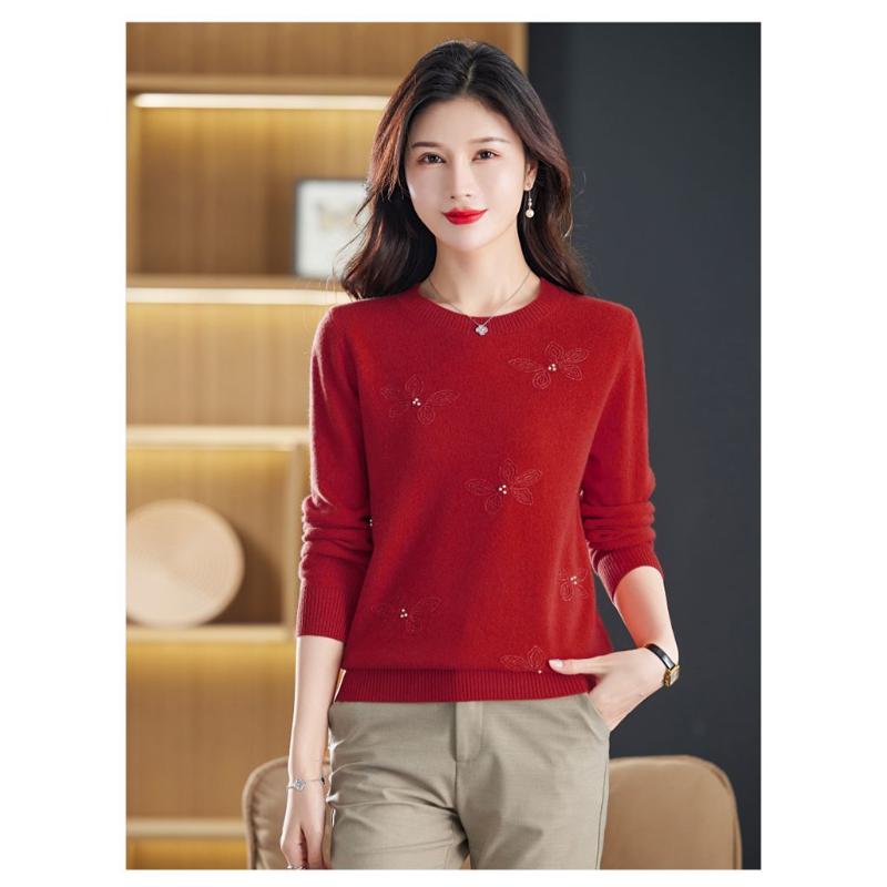 

Женский свитер с круглым вырезом, однотонный, осенне-зимний, универсальная базовая футболка-топ L красный
