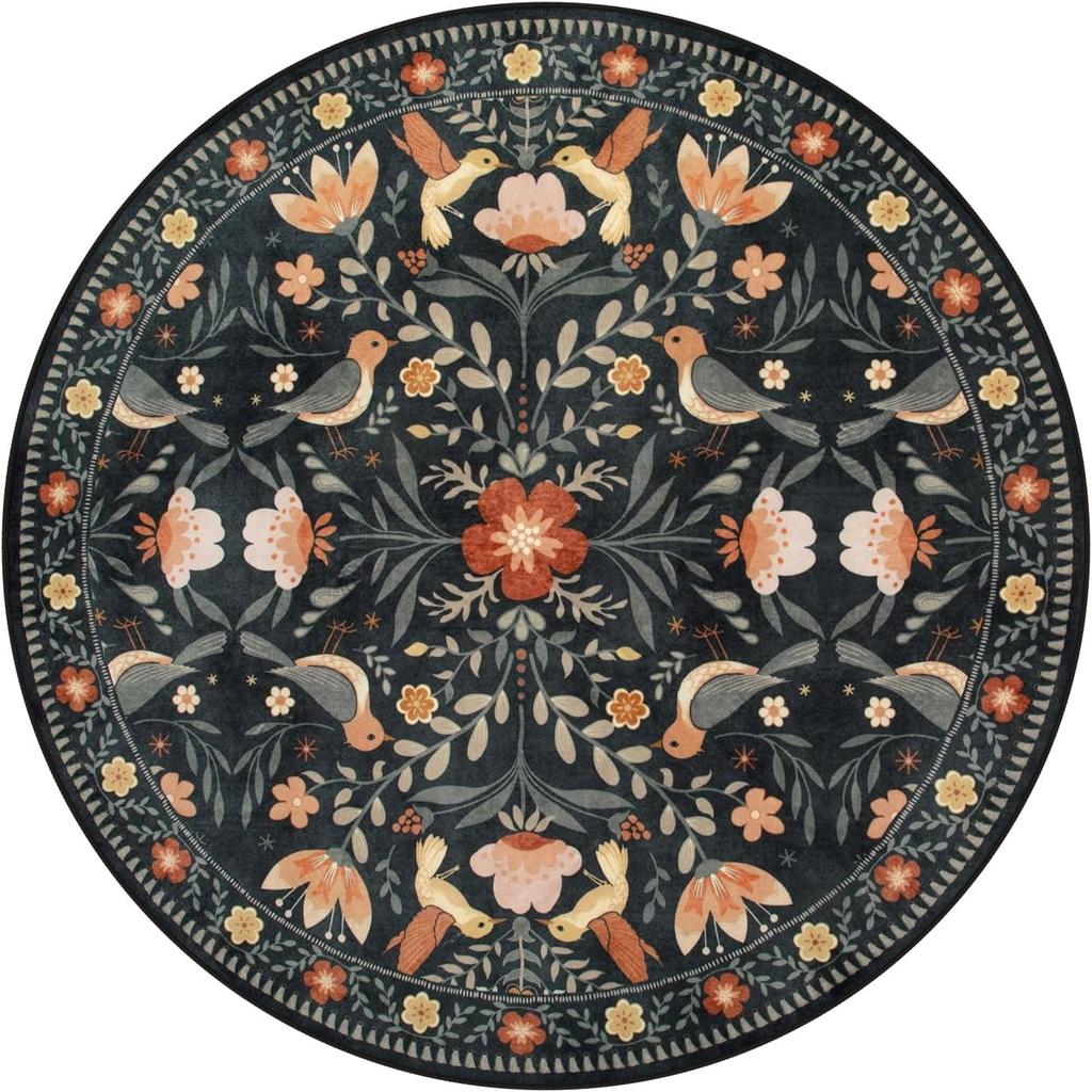 Round Living Room Carpet Foldable Machine Washable Persian Ethnic Style Coffee Table Mats Bedroom Bedside Cloakroom Wool Rugs