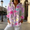 Camicia da Donna Collo a Revers Manica Lunga Abbottonatura Camicetta Top Vestibilità Larga Lunghezza Media Estiva Camicia Floreale Top Casual Leggeri