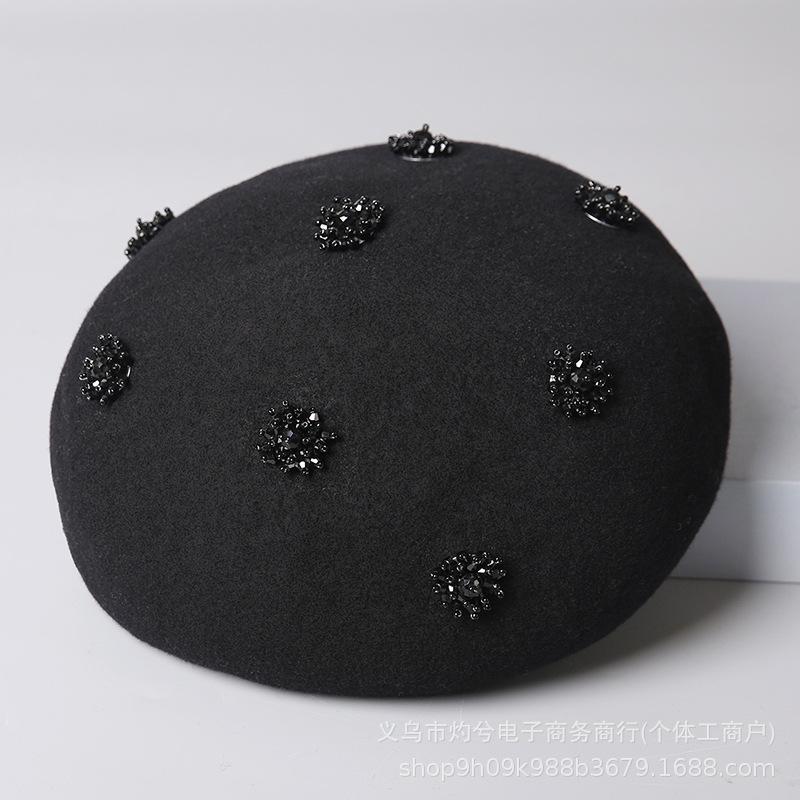 Hand-sewn pure wool beret women's autumn and winter fashion warm painter hat foreign elegant versatile pumpkin hat tide