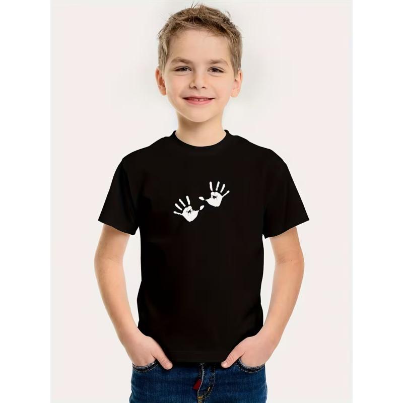 

European sizes Creative Palm Print Boys T-Shirt, Casual Short Sleeve Comfortable Summer Wear, Essential for Outdoor Sports 98cm чёрный