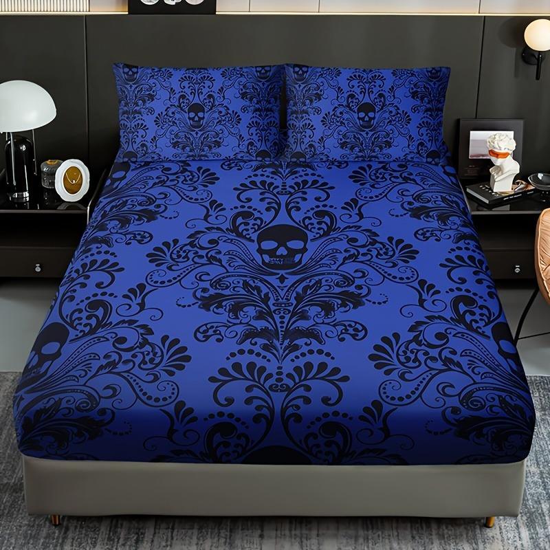 Skull Floral Design Bed Sheet Set 100% Polyester Digital Print Breathable All-Season Fitted Shee Pillowcase Machine Washable