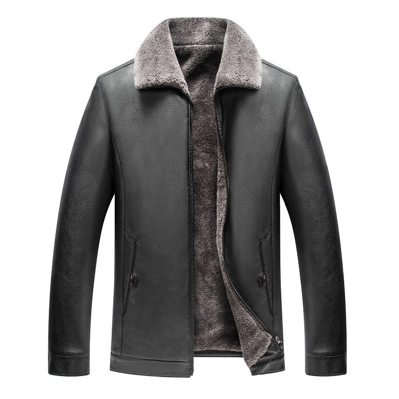 

Men s Fur-Lined PU Leather Coat, Suit Collar, Thickened, Mid-Length, Winter Jacket, Plus Velvet, Middle-Aged Style. Size 60 (recommended 180-200 jin)