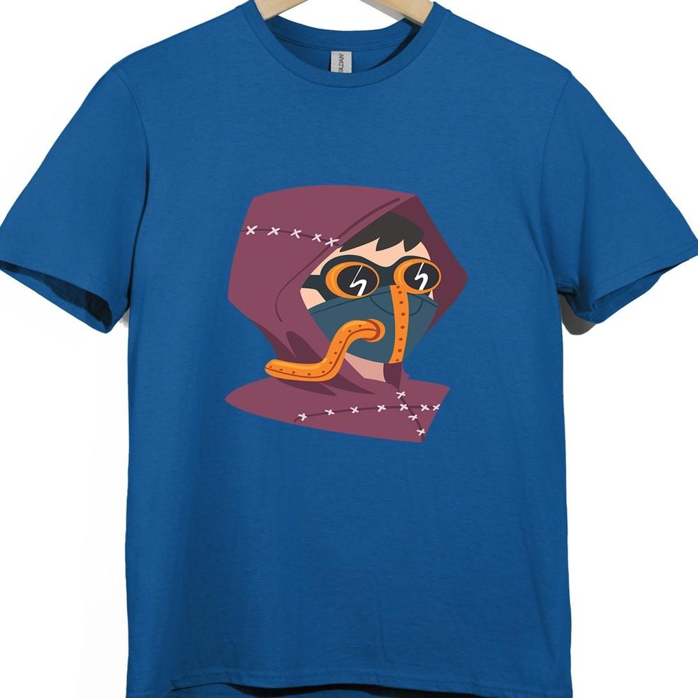 Hooded Cyberpunk T Shirt Neon Mask Futuristic Hacker Techwear Tee