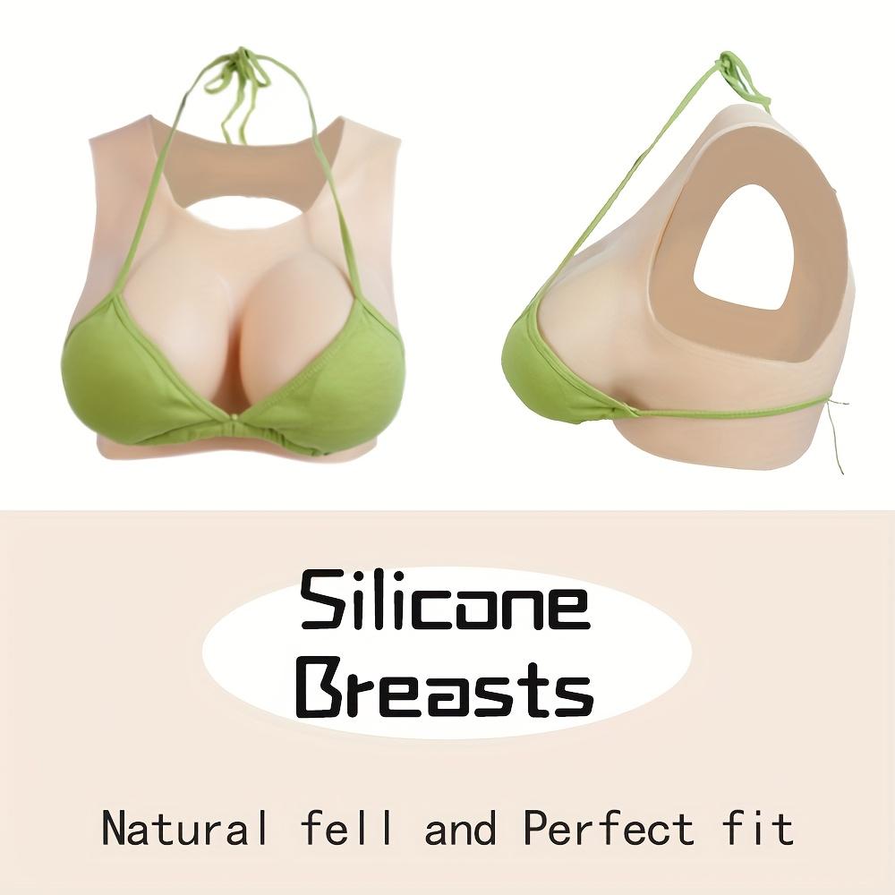 Silicone Fake Breast Plate  B/C/D/E/G Cup Round Neck Hollow  for Transgender People Crossdressers and Breast for Fashion and Comfort