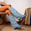Fashion Autumn Denim Square Heel Boots Women Knee High Pointer Toe Heels Shoes Woman Trend Chelsea Boots Mujer Gladiator Botas