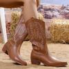 Vintage Embroidered High Boots Women's Autumn and Winter Coarse Heel Medium Heel Boots Pointed Western Cowboy Boots Women's
