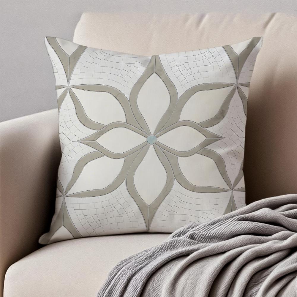 Retro Geometric mosaic tiles Cushion Cover Pillowcase Antidustmite Invisible Zipper Short Plush Sofa Cushion