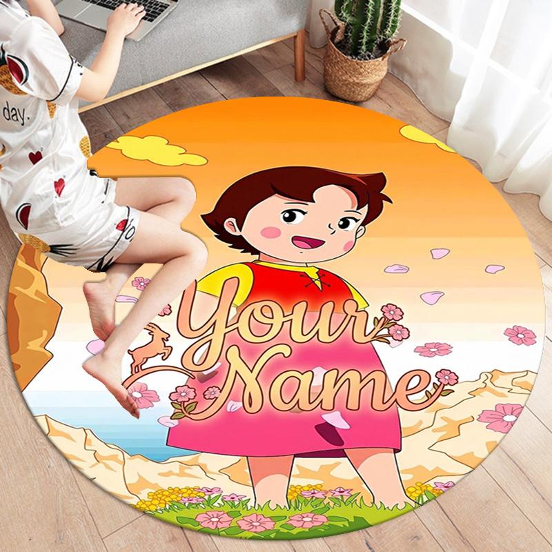 Autumn Harvest Journey Custom Name Round Area Rug Carpet Rug For Living Room Bedroom Sofa Playroom Decor Nonslip Floor Mat