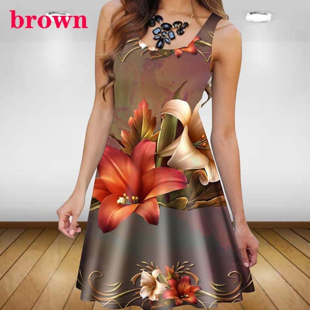 Plant Flowers 3D Printed Women Dress Elegant Sweet Casual Sleeveless A-Line Dresses  Oversized Summer Sexy Clothing Sundress