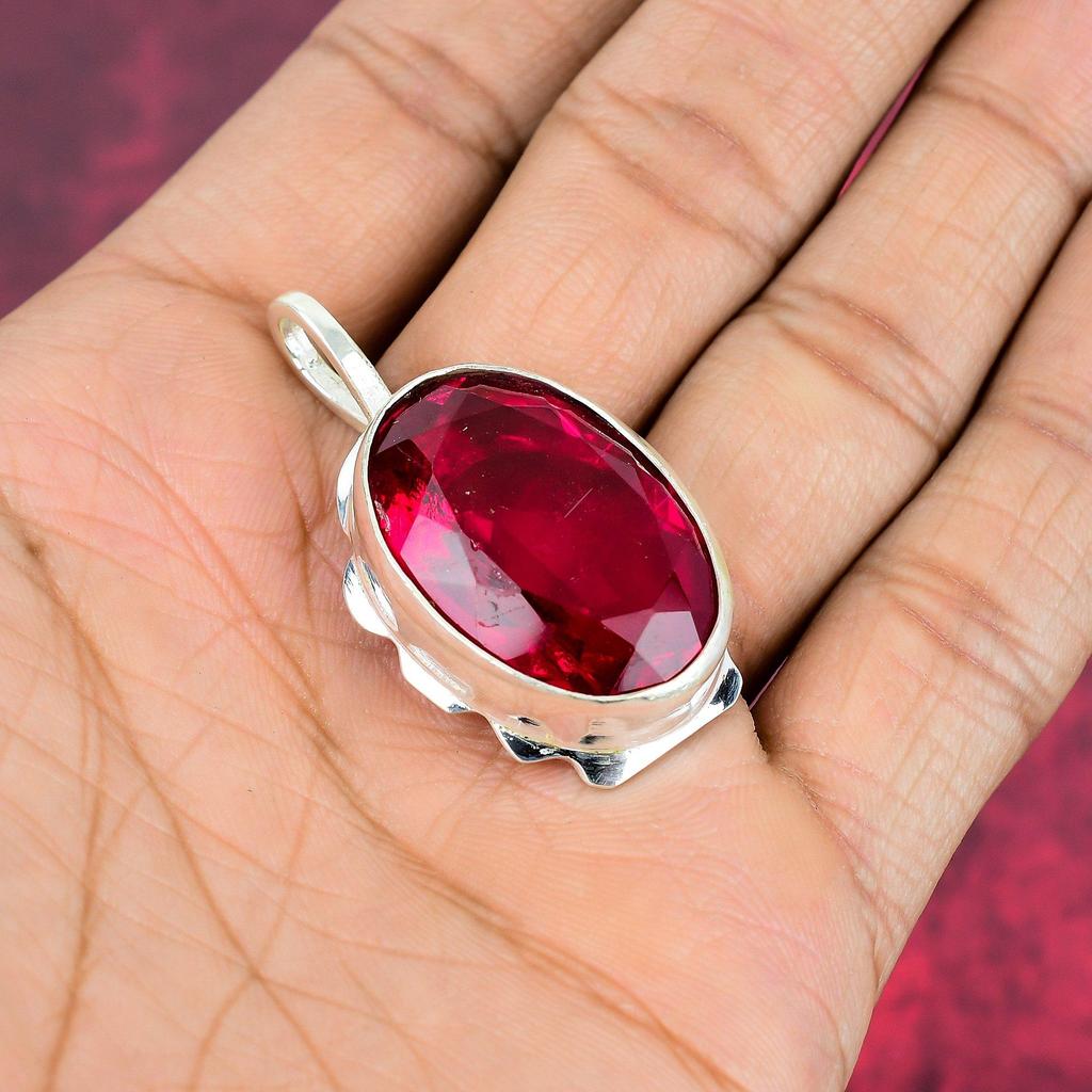 Granat 925 Massiv Sterlingsilber Anhänger, Handgefertigter Edelsteinanhänger Schmuck, Geschenke für Ehefrau Brandneuer Anhänger