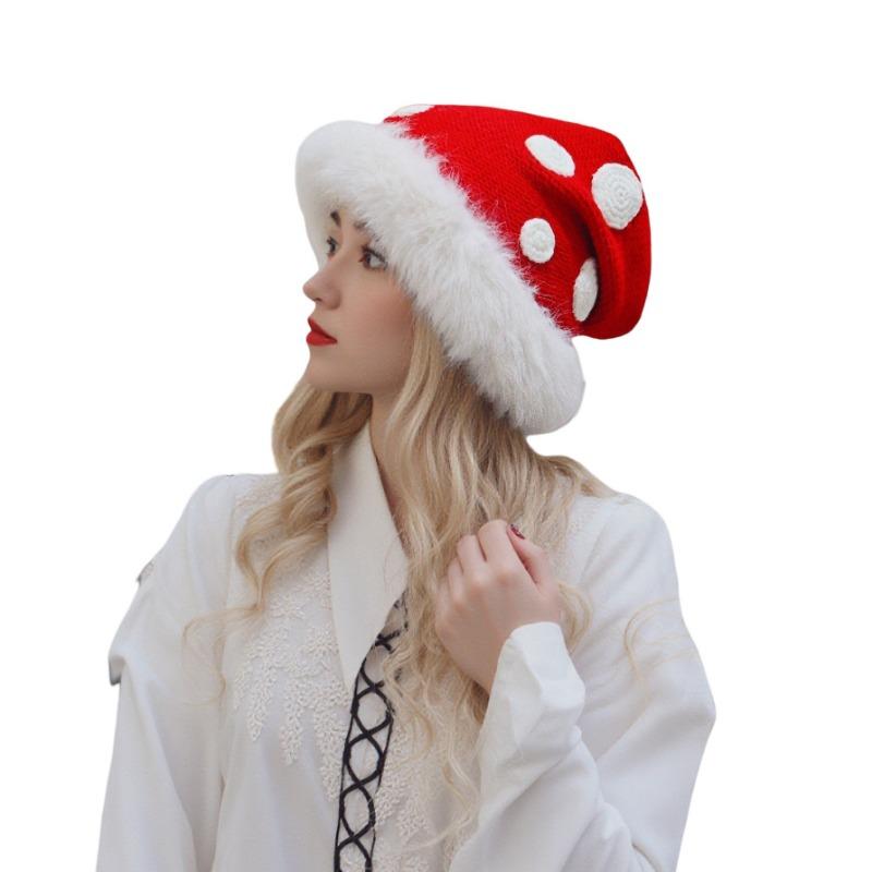 Hat Cute Imitation Rabbit Hair Mushroom Hat Knitted Wool Hat Thickened Warm Plush Hat Women's Pile Hat
