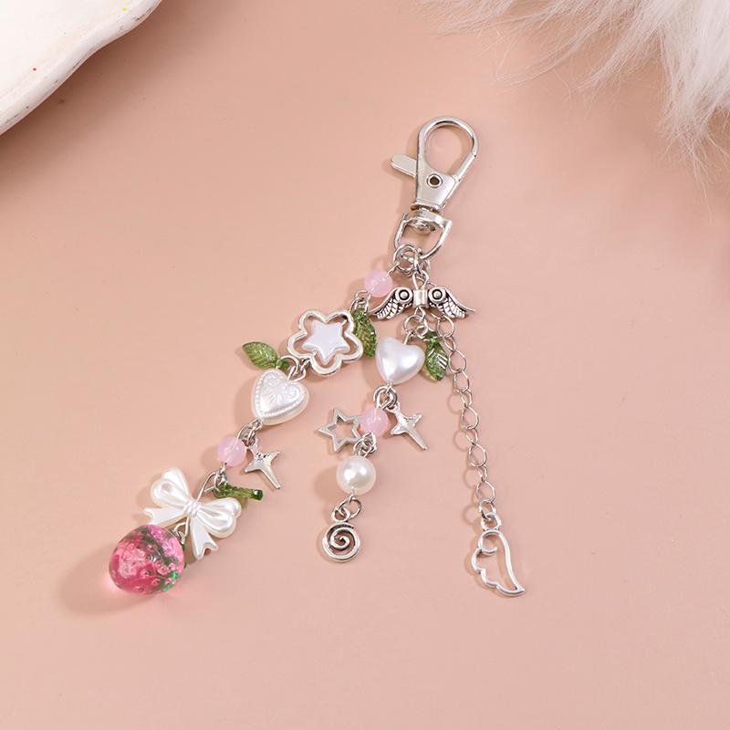 Lace Bowknot Keychain Star Love Bow Strawberry Charm Bag Pendant Keyring Jewelry Bag Decor