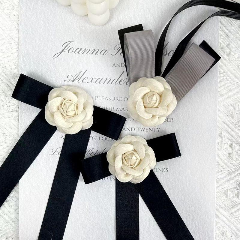New Black Bowtie Ribbon Bow Brooch Fabric Camellia Flower Brooch Pins Vintage Wedding Party Brooches For Women Accessories