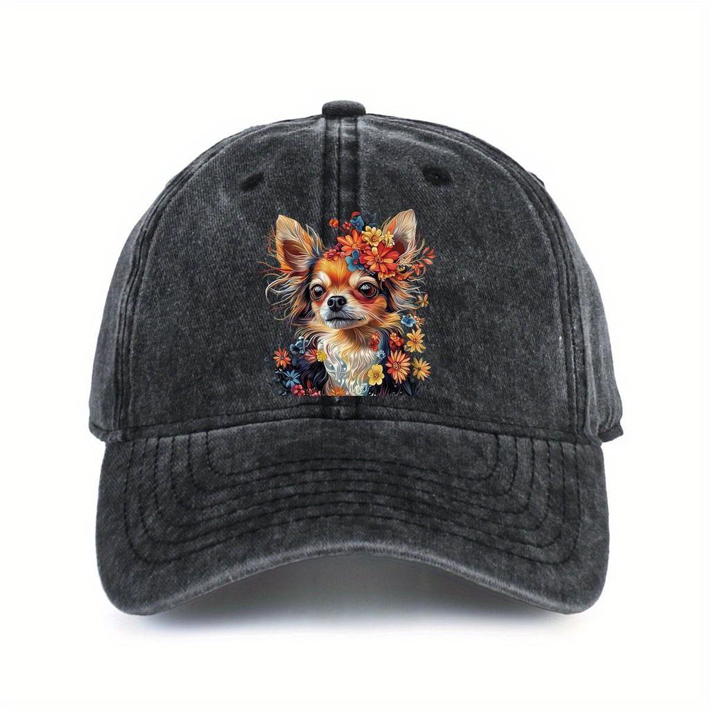 Czapka z daszkiem z nadrukiem kwiatowym Chihuahua Regulowana Bawełniana Wyprana Codzienna Czapka Unisex dla Dorosłych