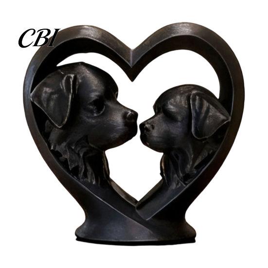 Modern Style Heart Ornament 3D Printed Bernard Dog Heart-Shaped Sculpture, Hollow Silhouette Animal Statue with Matte Black Textured Sculpture Finish, чёрный