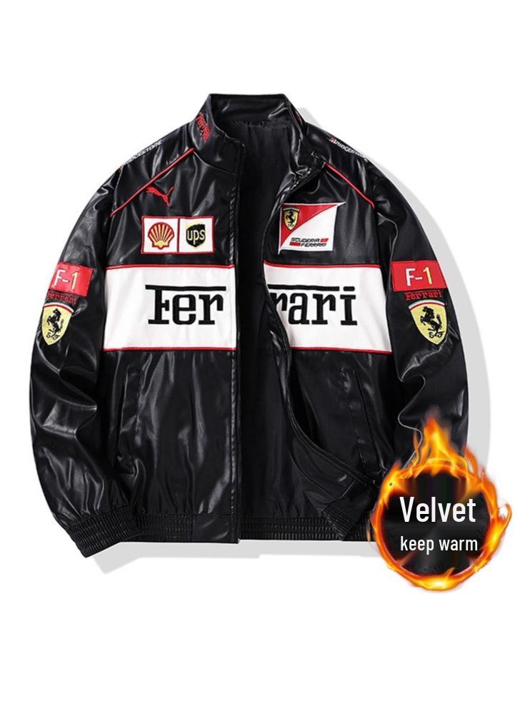 Motocyklová bunda z PU kože s fleecovou podšívkou a americkou výšivkou