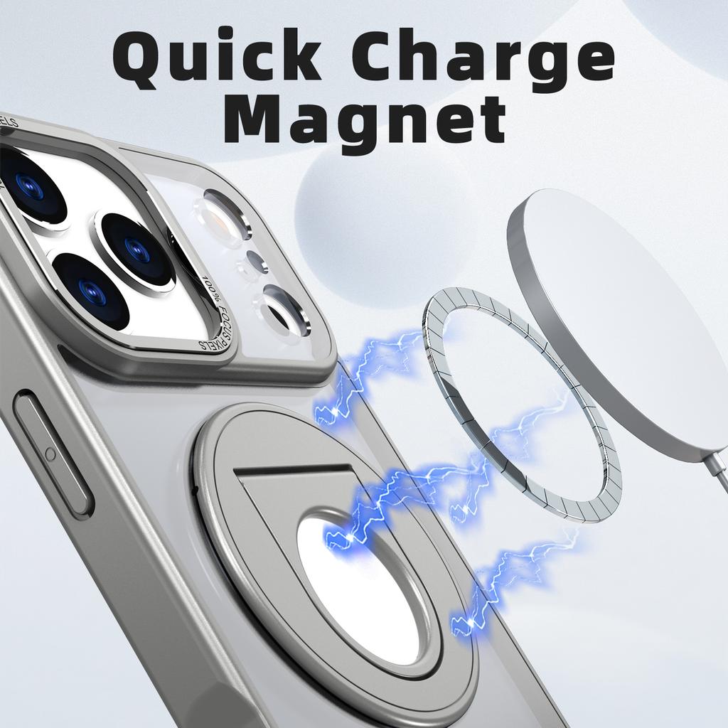 For iPhone 17 Pro Clear Back Case Rotating Kickstand TPU+PC Phone Cover Compatible with MagSafe