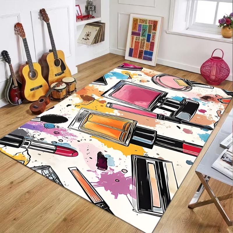 Lipstick & High Heels Pattern Area Rug for Living Room Bedroom Bedside Non-Slip Floor Mat Fashion Beauty Home Decor Lounge