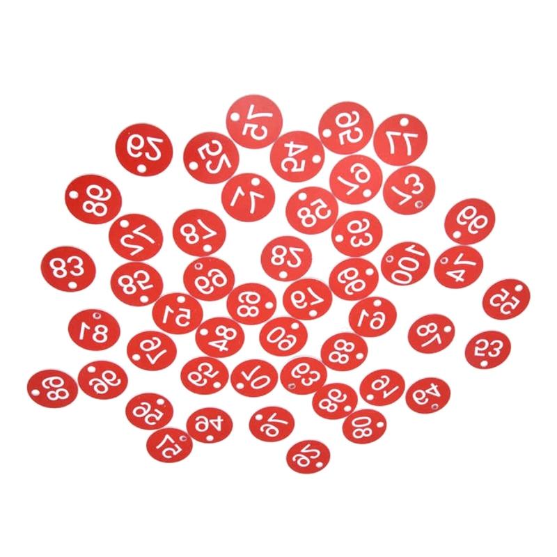 100 kusů štítků s ID číslem Kulaté ABS číselné štítky Kompaktní velikost Opakovaně použitelné pro skříňky pro klíčenky pro posilovny oblečení obchody Živé