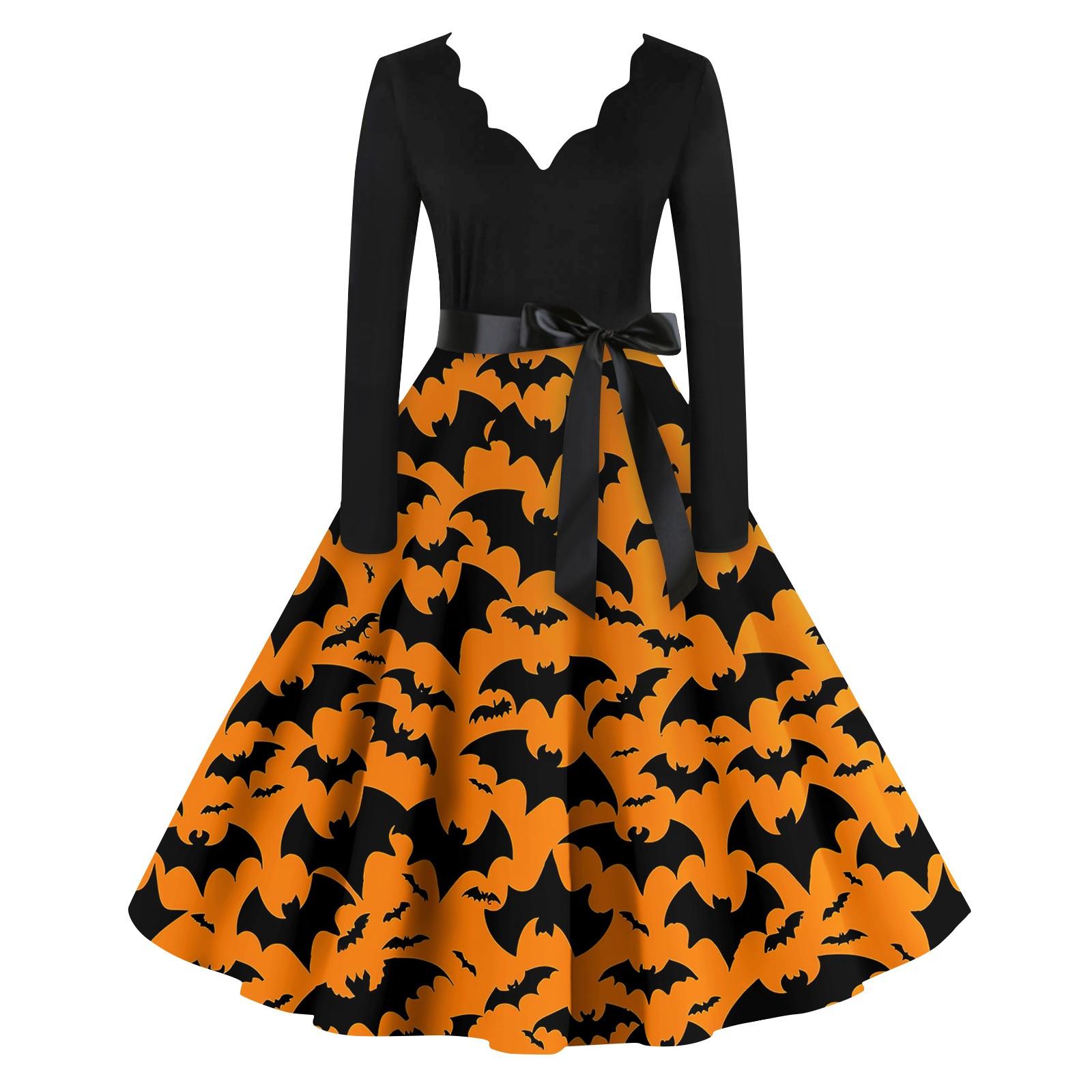 

Женское повседневное модное платье с длинным рукавом и принтом, вечернее повседневное платье с V-образным вырезом и вырезом M оранжевый