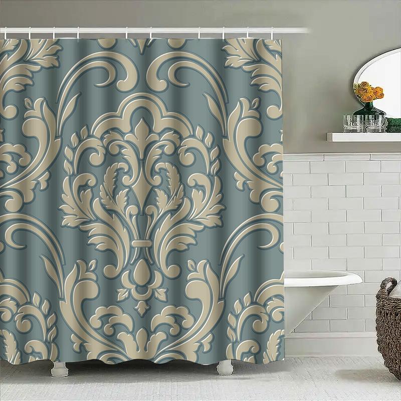 

Винтажная Дамасская Шторка для Душа Роскошная Сине-Золотая Ванная Декор для Домашней Ванной Комнаты Сверхдлинная Водонепроницаемая Ткань Шторка для Душа 90x180cm