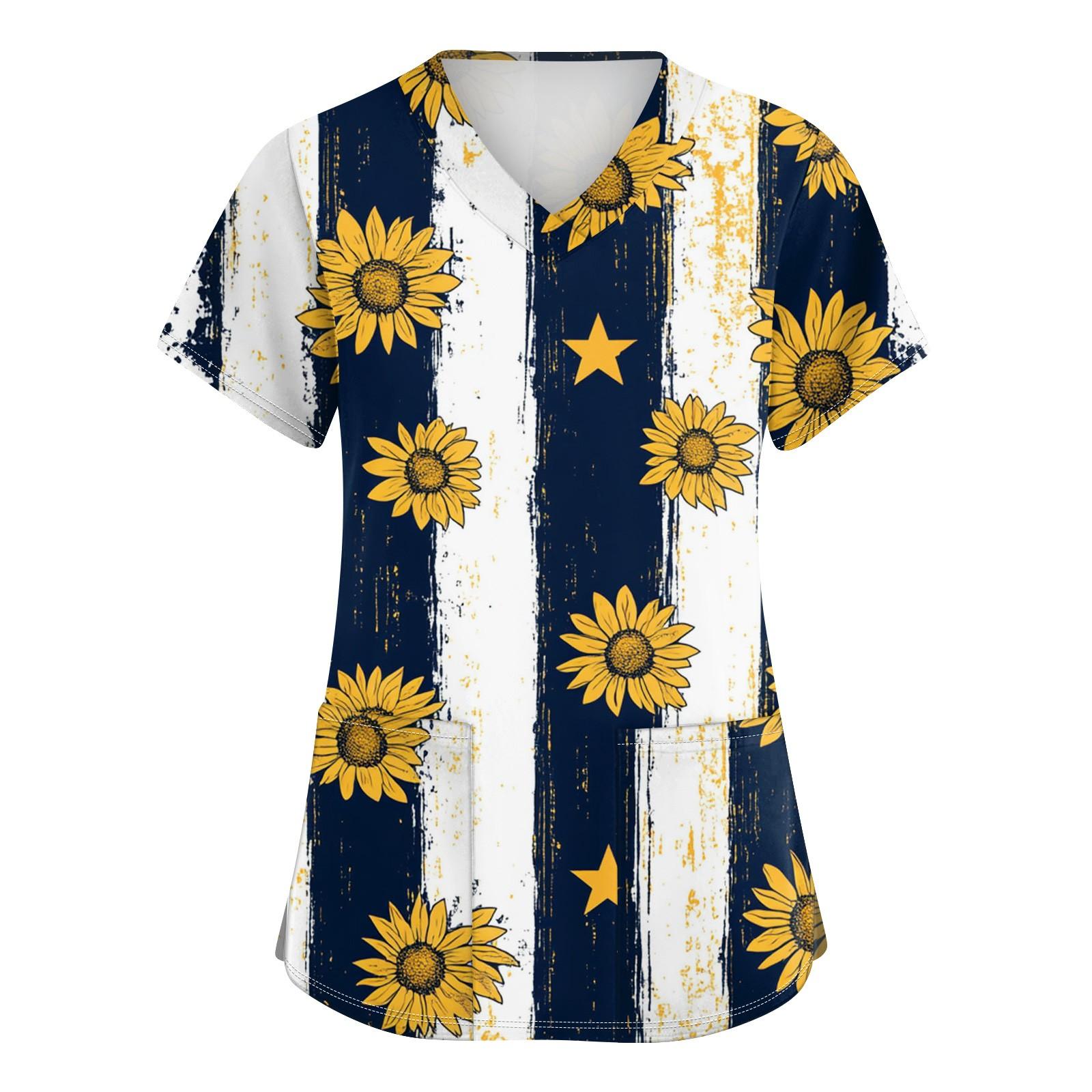 

Жіночий модний робочий одяг з V-подібним вирізом та короткими рукавами з кишенями, принтований на День незалежності XXXXL жовтий