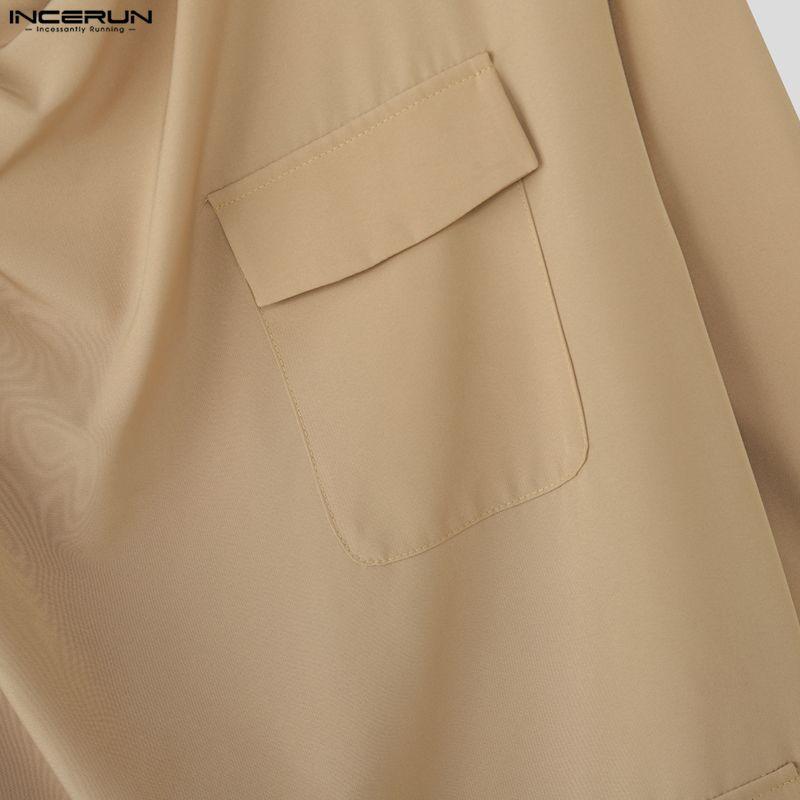 INCERUN Camicie Lunghe Casual Larghe da Uomo con Collo a Sottana e Maniche a 3/4