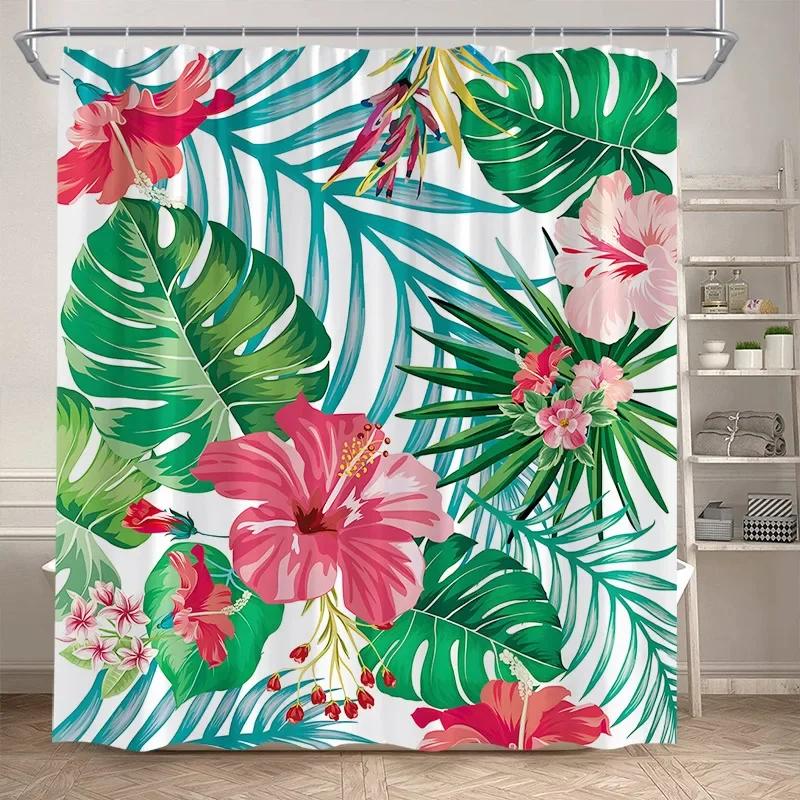 Leaves Shower Curtain Green PTropical alm Leaf Monstera Plant Bath Curtains Set Polyester Fabric Home Bathroom Decor with Hooks