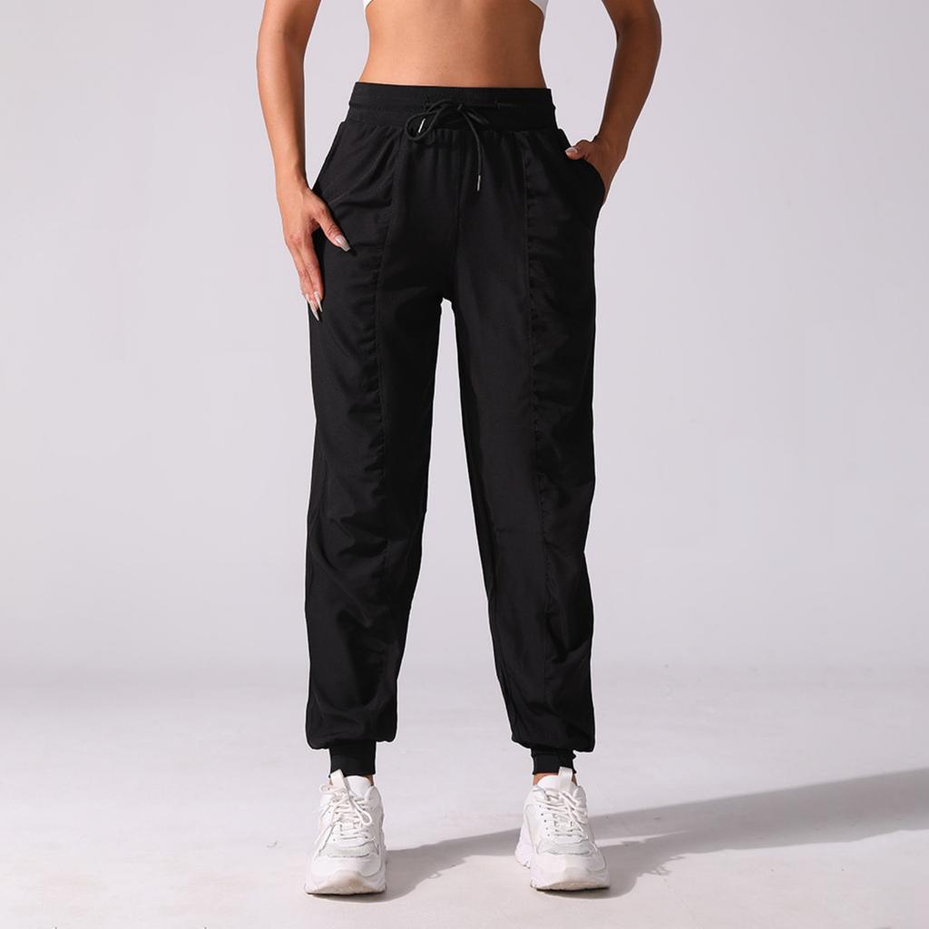Women's Drawstring Pleated Sports Pants Summer Quick-drying Running Fitness Casual Pants Lightweight Straight Leg Cropped Pants