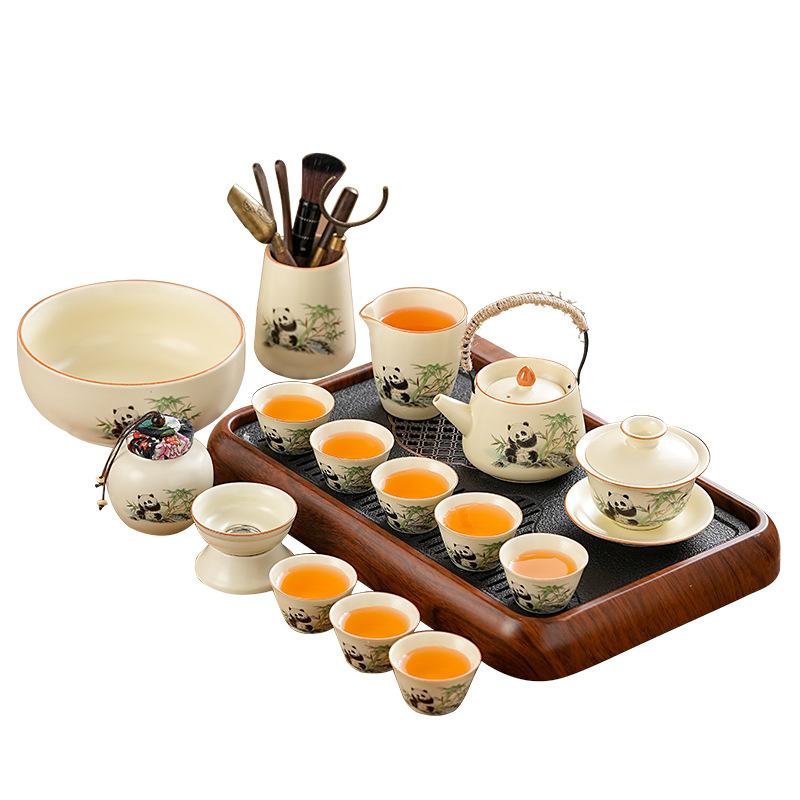 Guofeng Mengqu Ru Kiln Panda Tea Set Chinese Set Home Office Kung Fu Tea Ware Business Advanced