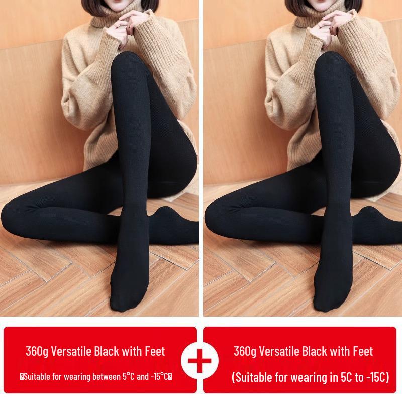 Fleece-Lined Base Layer Pants for Petite Women: Thick, Warm, Cotton, Foot-Covering Tights for Autumn and Winter, Stay in Place Comfort