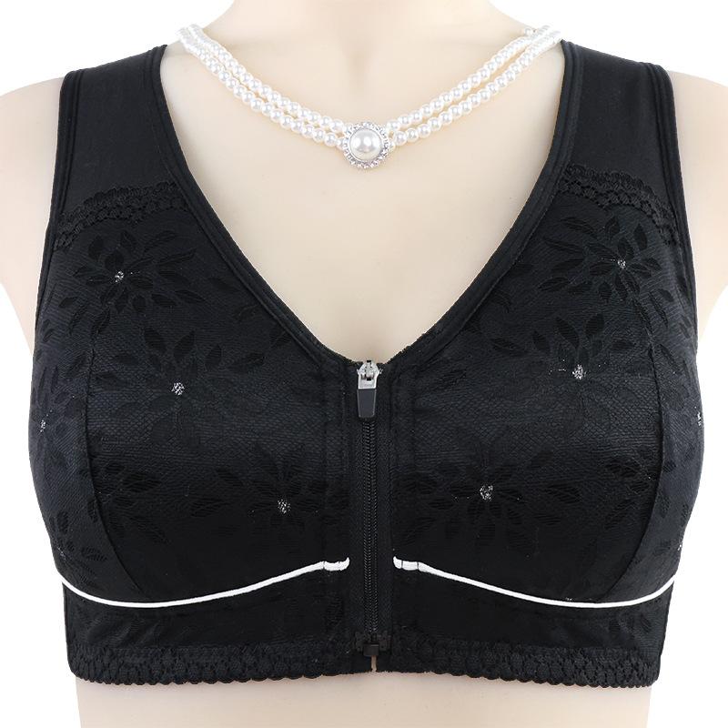 Měkký bavlněný košíček přední zip Nové spodní prádlo pro střední a starší ženy Dámské tílko Krajka bez ocelového kroužku Velká podprsenka