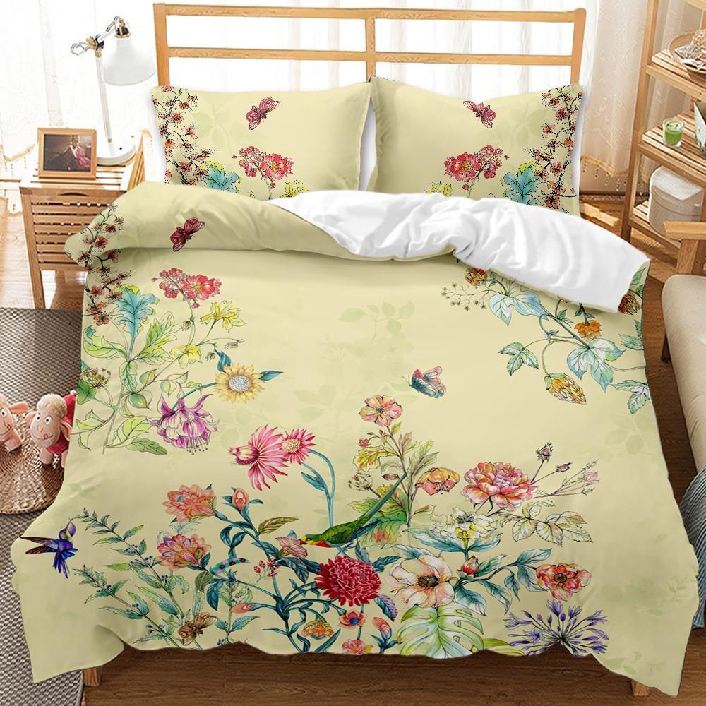 Spring Flowers Tulip Bedding Set Morning Glory Pink Rose Duvet Cover Double Queen King Twin Full Size Women Girls Duvet Cover