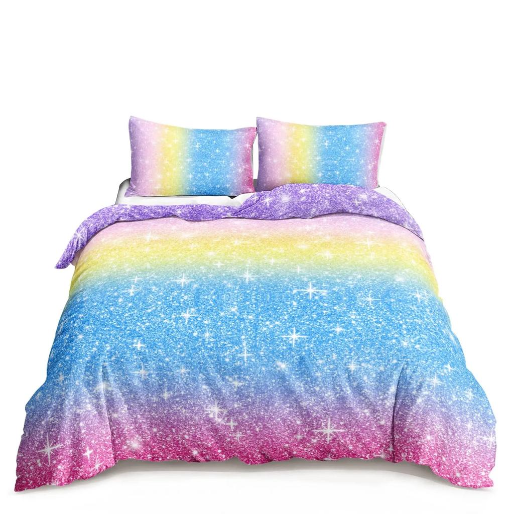 Comforter Kawaii Moon Starry Night Sky Blue Pink Purple Star Galaxy Bedding Sets Full Size For Boys Girls Comforter