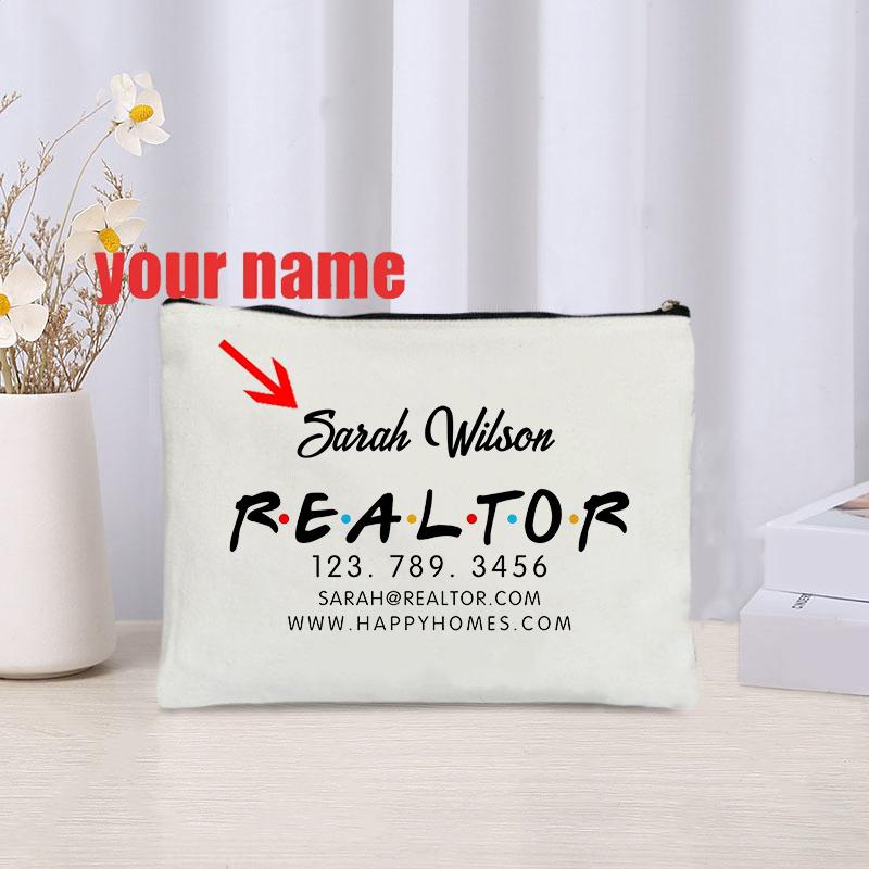 

Business Custom Name Storage Pouch Organizer Canvas Cosmetic Bag Office Supplies Pencil Case Wallet Realtor Personalized Gifts