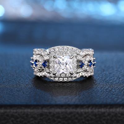 Mode Zirkonring, Mehrschichtiger Ring, High-End Luxus Temperament Quadratisches Drei-Ring-Set