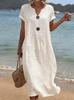 Summer European and American New Seaside Vacation White Women's Casual Solid Color Cotton and Linen Dress Mixed Batch