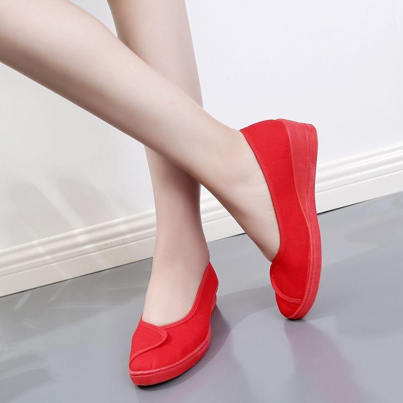 Cresfimix Zapatos De Mujer Women Cute Round Toe Red Slip On Loafers Lady Cool Canvas Anti Skid Comfort Summer Flat Shoes B6070b