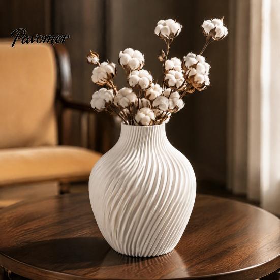 Narrow Neck Vase Modern Spiral Ribbed Vase, 3D Printed Dried Flower Matte White Decorative for Living Room Shelf Table Centerpiece Artistic