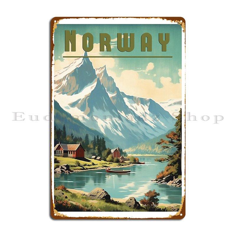 Vintage Norway Travel Poster Fascinating Design Of The Scandinavian Country Metal Signs Designing Print Cinema Tin Sign Poster 20X30CM
