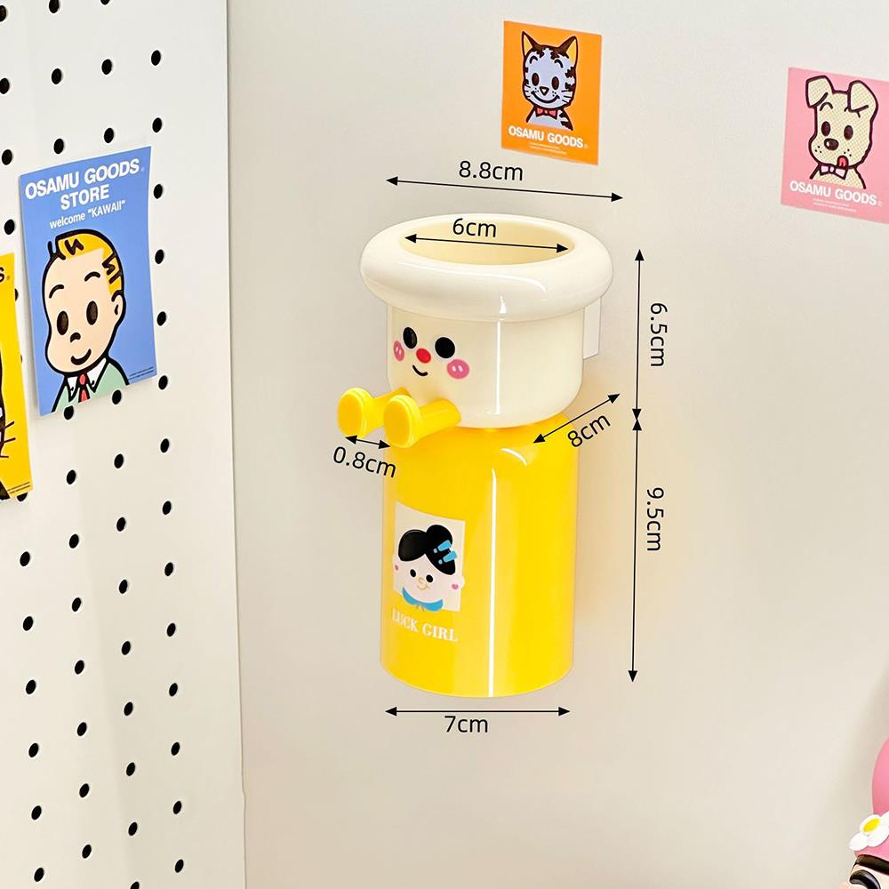 Cartoon Toothbrush Wall Mounted Toothbrush Holder Cup Magnetic Upside Down Mouthwash Cups Punch Free Storage Rack Organizer