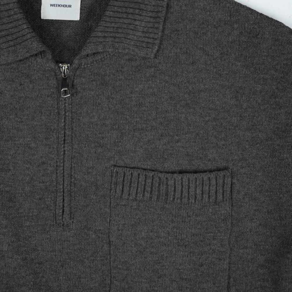 Weekhour Wool Blend Half Zip Collar Knit Charcoal