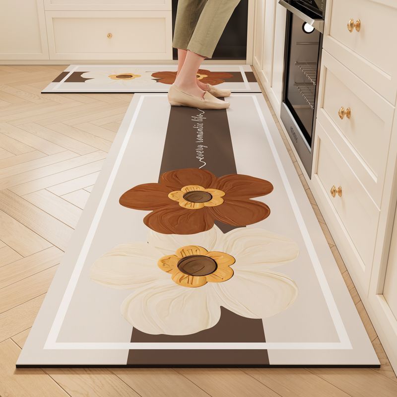 Small Fresh Flower Kitchen Floor Mat Absorbs Water And Oil, Easy To Take Care Of, Foot Mat Household Non-Slip And Dirt-Resistant Diatom Mud Floor Mat